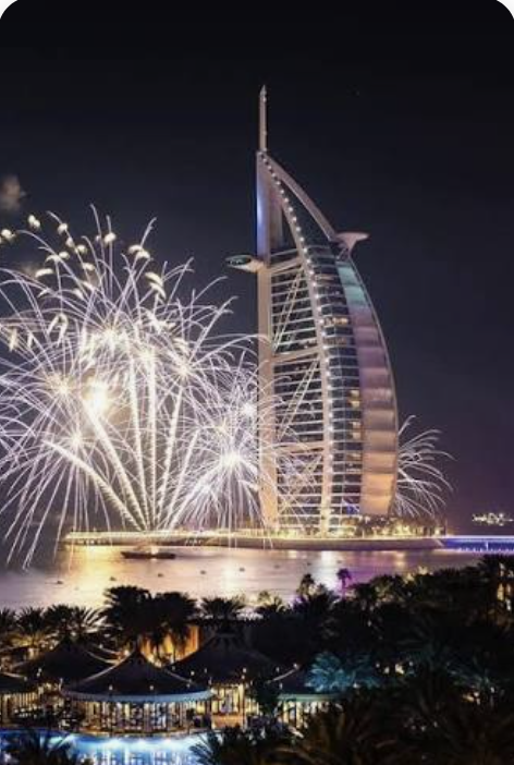 Fireworks over the Burj Al Arab in Dubai on New Year's Eve