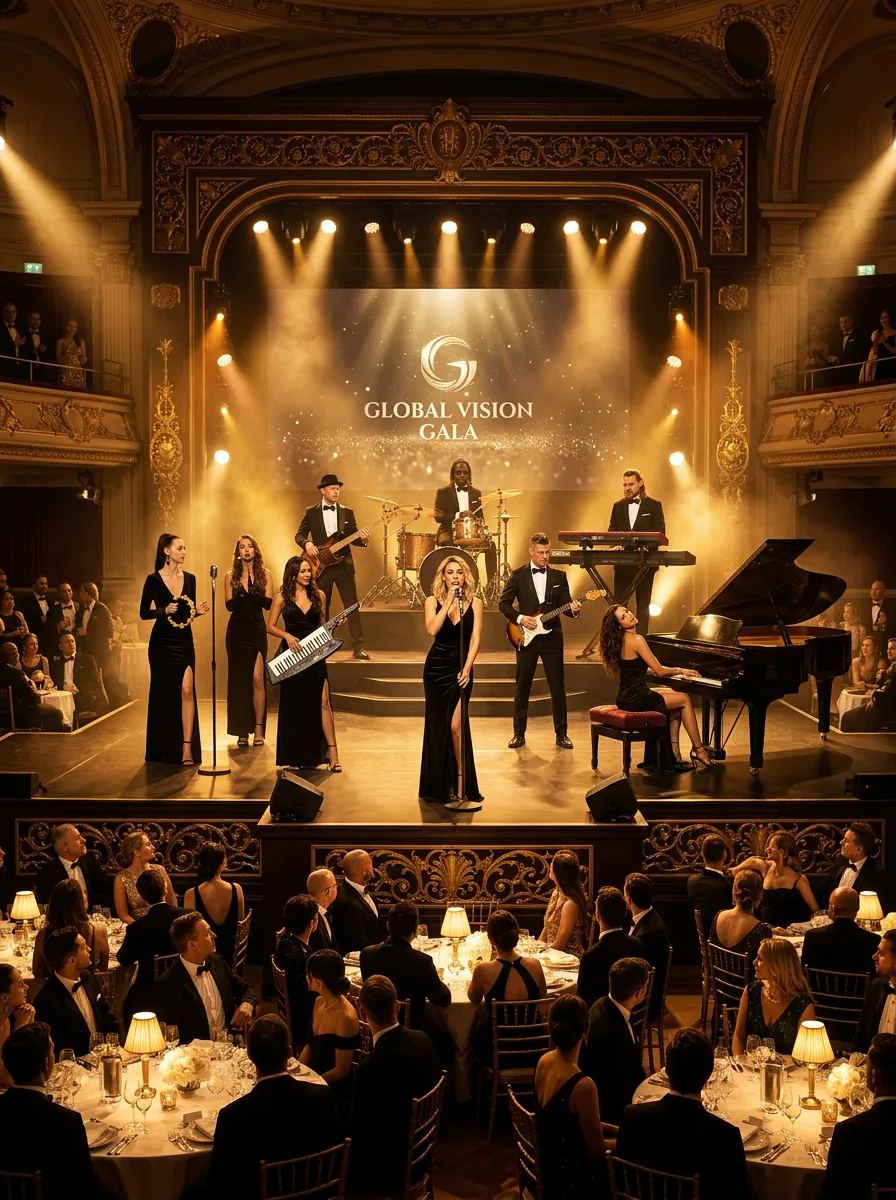 Gemini Music live band on stage at a corporate evening event